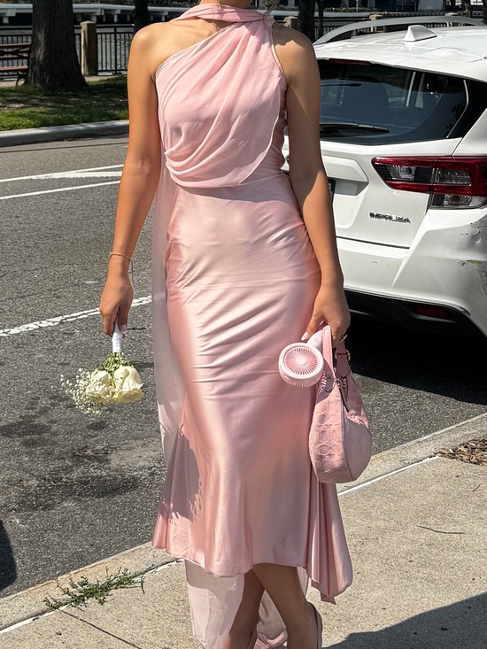 Oh Polly Dresses & Skirts - Oh Polly Blush Pink Satin High-Low Halter Dress